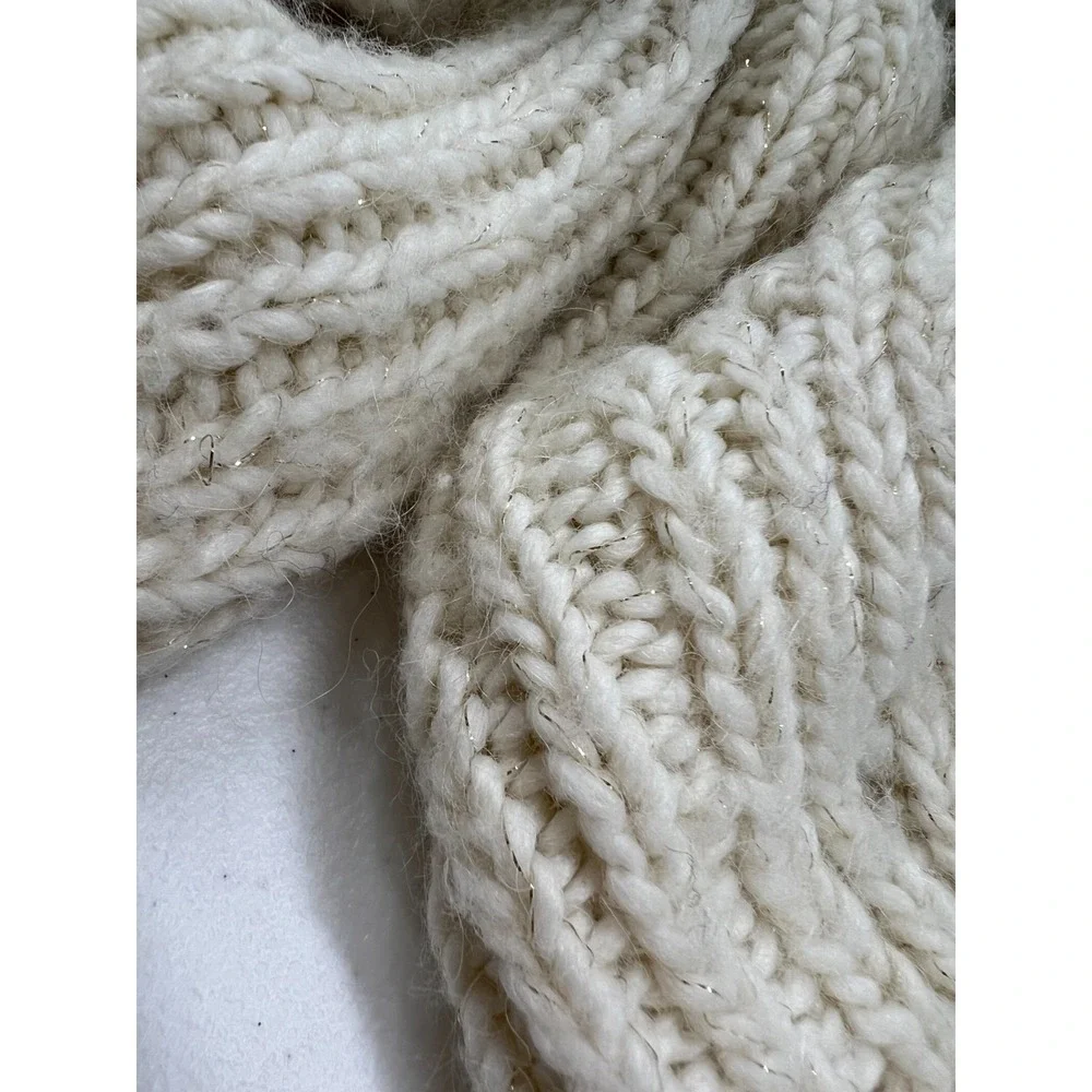Y2K Bebe Alpaca Wool Metallic Shimmer Cowl Neck Sweater L Chunky Cable Knit US